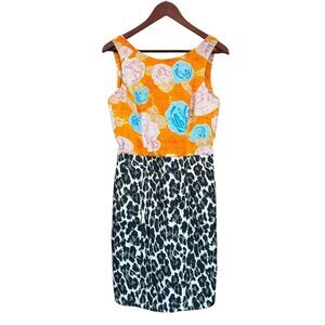 Plenty by Tracy Reese Orange Blue Black Floral Top Animal Print Skirt Dress sz 6
